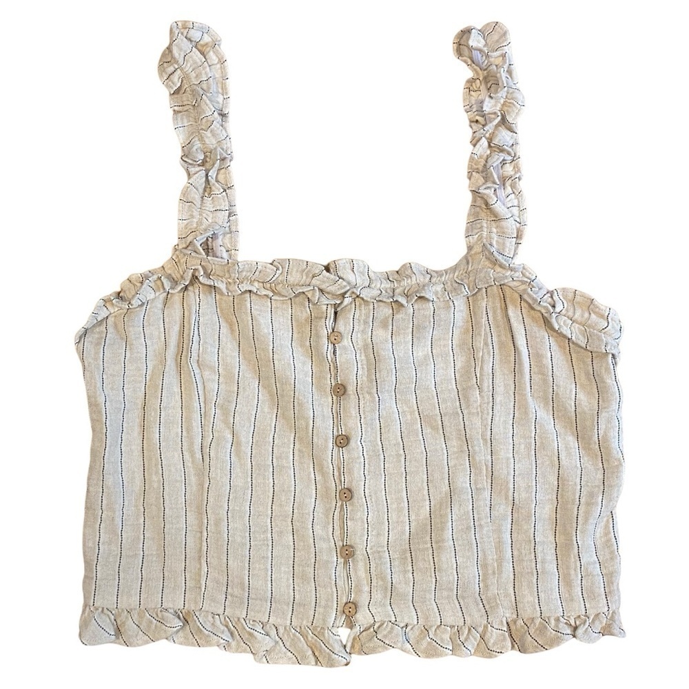 Miss Me Cropped Striped Tank Top Women’s Size Large NWT Linen Blend Ruffles Boho